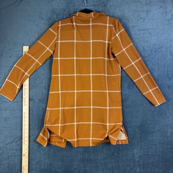 NWT Maurices Sz S Plaid Gold Duster Cardigan Collared Sweater— Long, Relaxed Fit - Picture 3 of 10